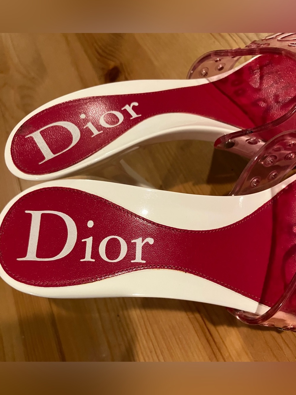 EUC RARE Christian Dior Clear Red/White Logo Slide Mules John Galiano Sz 37/7 - Picture 5 of 13